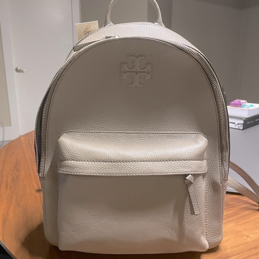 Tory Burch Thea Pebbled Gray Backpack - Picture 1 of 9